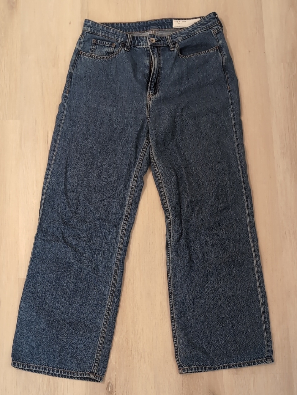 rag & bone Medium Blue Relaxed Wide Leg Jeans - Ultra Soft And Lightweight